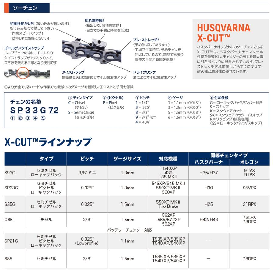 ハスクバーナ Husqvarna 100ft リールチェン X-CUT SP33G