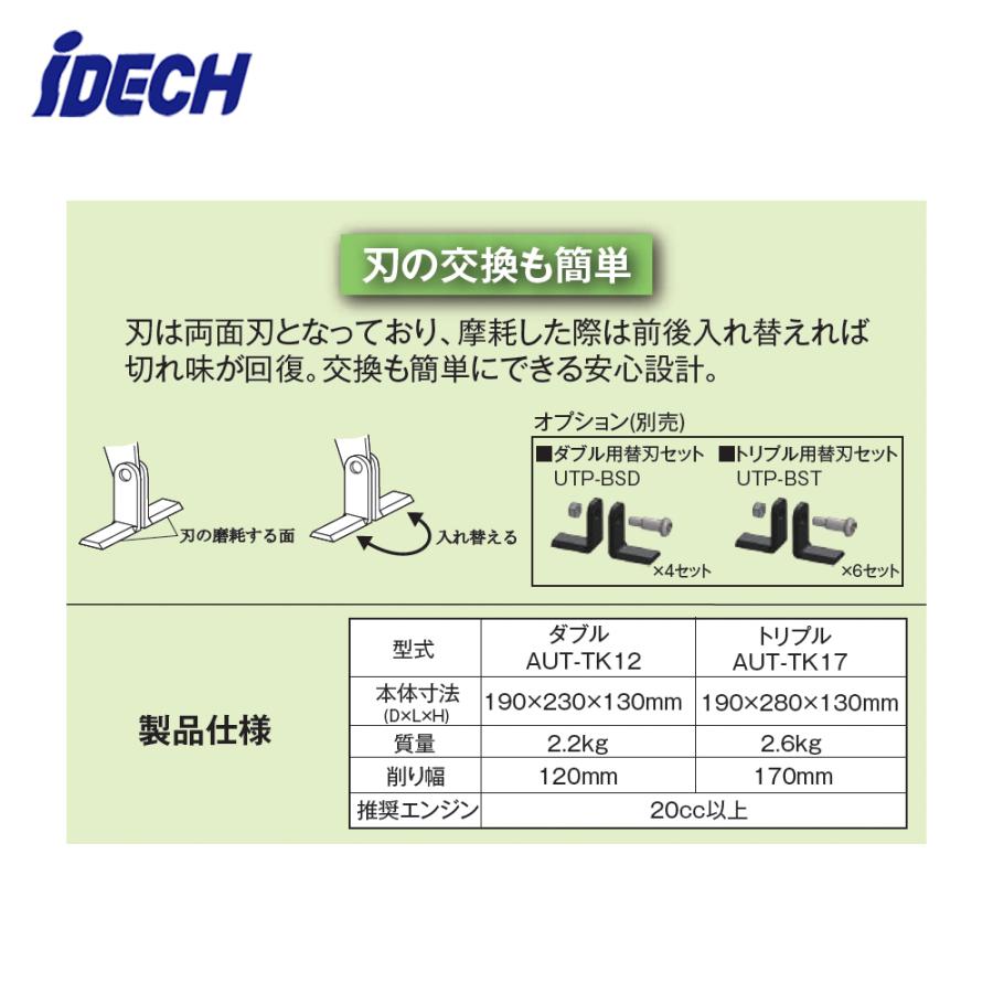 アイデック｜＜替刃＋１個セット品＞刈払機アタッチメント 雑草粉砕ブレード アタッチメント うね草取りまーPRO ダブル 削り幅：120mm AUT-TK12｜aztec｜10