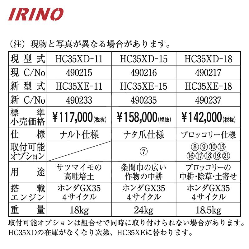 イリノ｜岡山農栄社　＜受注生産品＞はたかん　培土有り　ナタ爪仕様　条間巾広めの中耕　HC35XE-15　490235