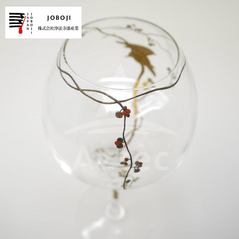松沢漆工房 JOBOJI 漆塗り 蒔絵 ワイングラス 蔓梅擬目白蒔絵軸盆