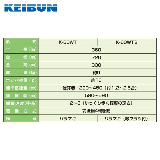 啓文社製作所|KEIBUN 水稲用播種機(手動) K-60WT 4輪駆動 啓文社製作所|KEIBUN 水稲用播種機(手動) K-60WT 4輪駆動