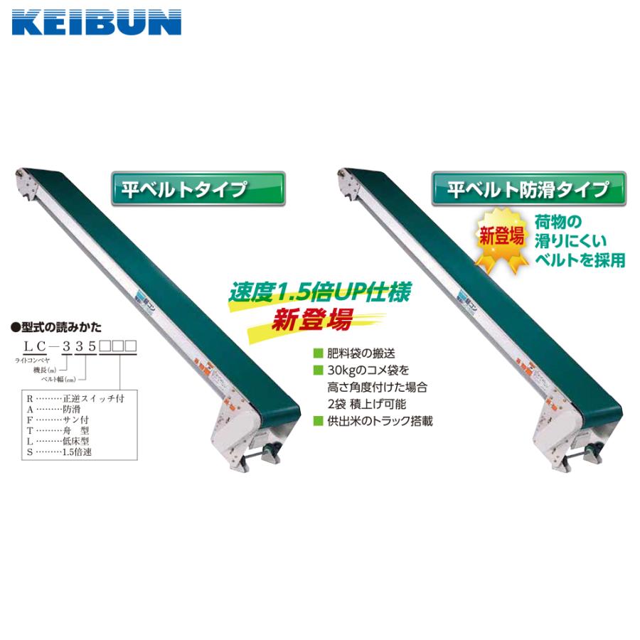 啓文社製作所｜KEIBUN　軽コン　平ベルトタイプ　LC-435-S　単相100V　速度1.5倍UP仕様　機長4M×幅35cm　400W　540049