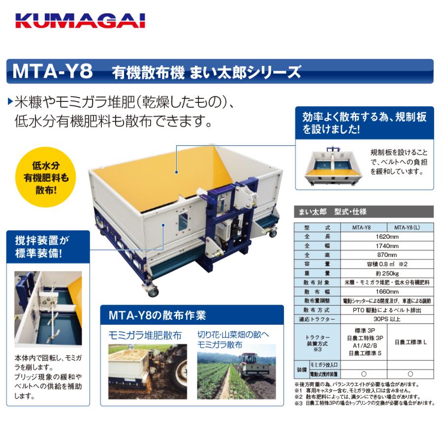 熊谷農機｜有機散布・モミガラ散布機 まい太郎 容積0.8m3有機散布・対応・撹拌装置+ウィンカー付 トラクター日農工標準(L)ワンタッチ 適合40PS以上 MTB-Y33W(L)｜aztec｜02