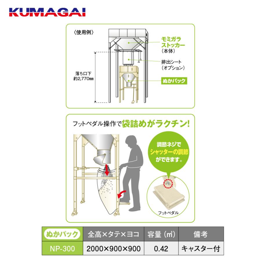 熊谷農機 KUMAGAI モミガラ袋詰めホッパー ぬかパック NP-300 あんきょ