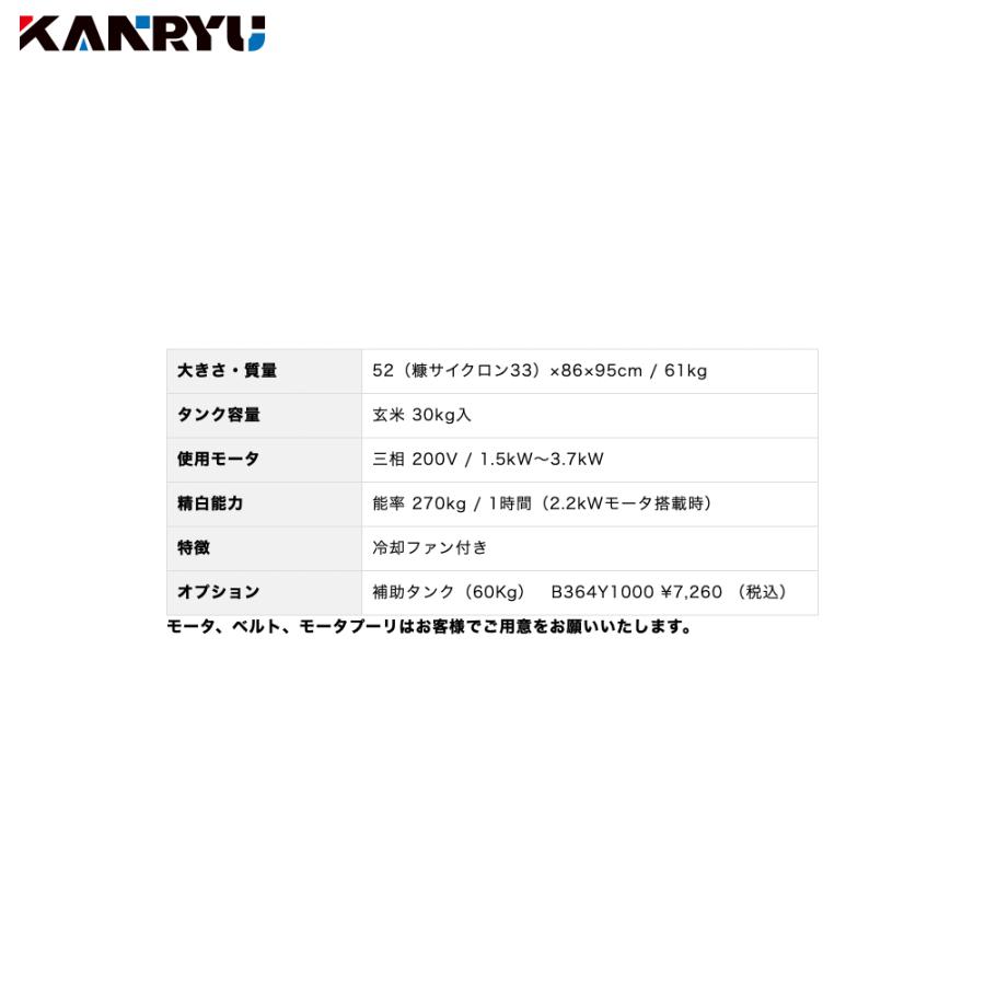 カンリウ工業 一回通し型精米機 SR2263 タンク容量：玄米 30kg入 普及