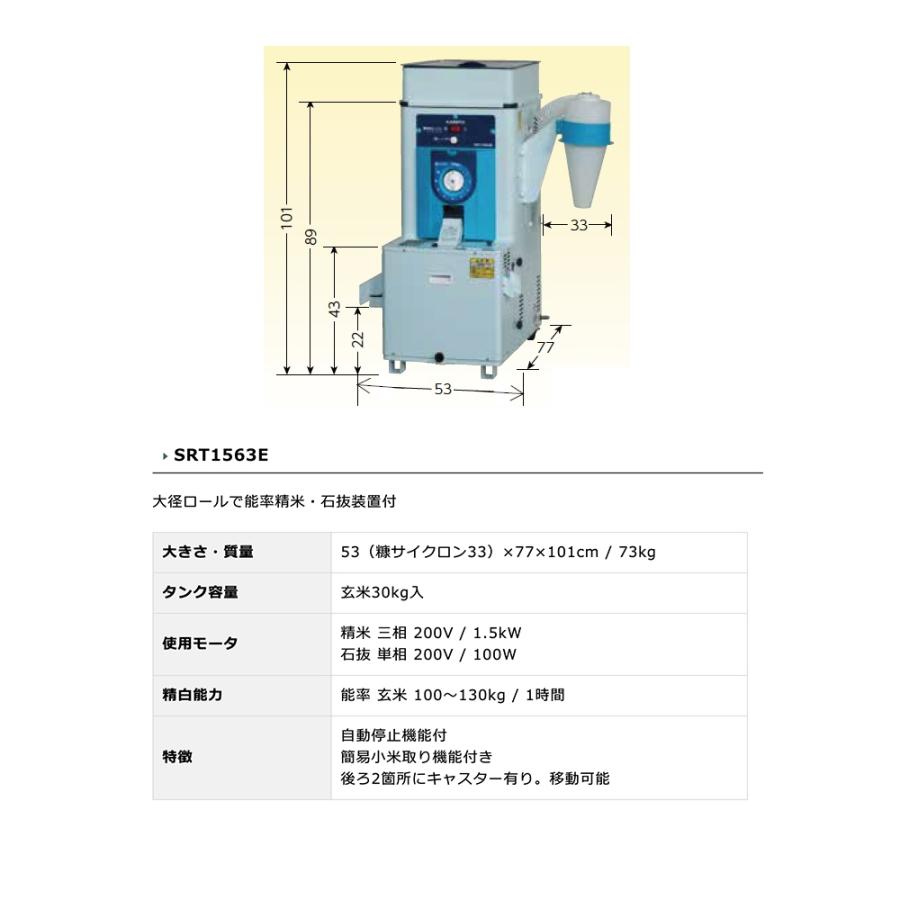 カンリウ工業 石抜精米機 石抜き 低温精米 小米取り機能付 SRT1563E 大