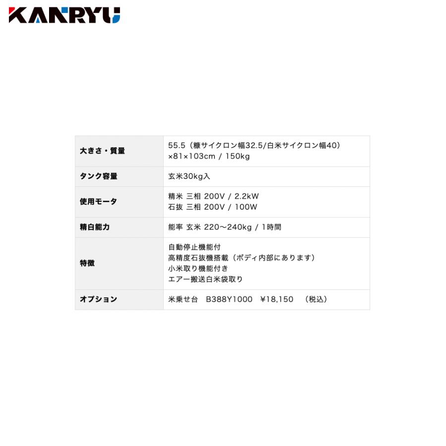カンリウ工業 石抜精米機 SRT2303ME タンク容量：玄米 30kg入 精米 石