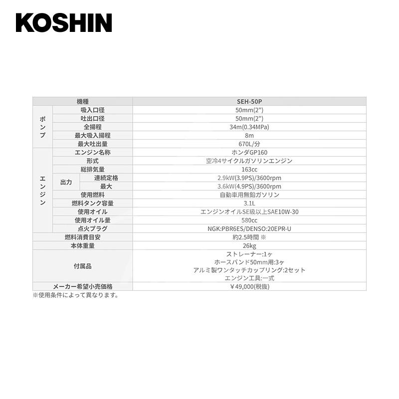KOSHIN｜工進 ホンダ4サイクル ハイデルスポンプ SEH-50P(SEH-50P-AAA-2)｜aztec｜02