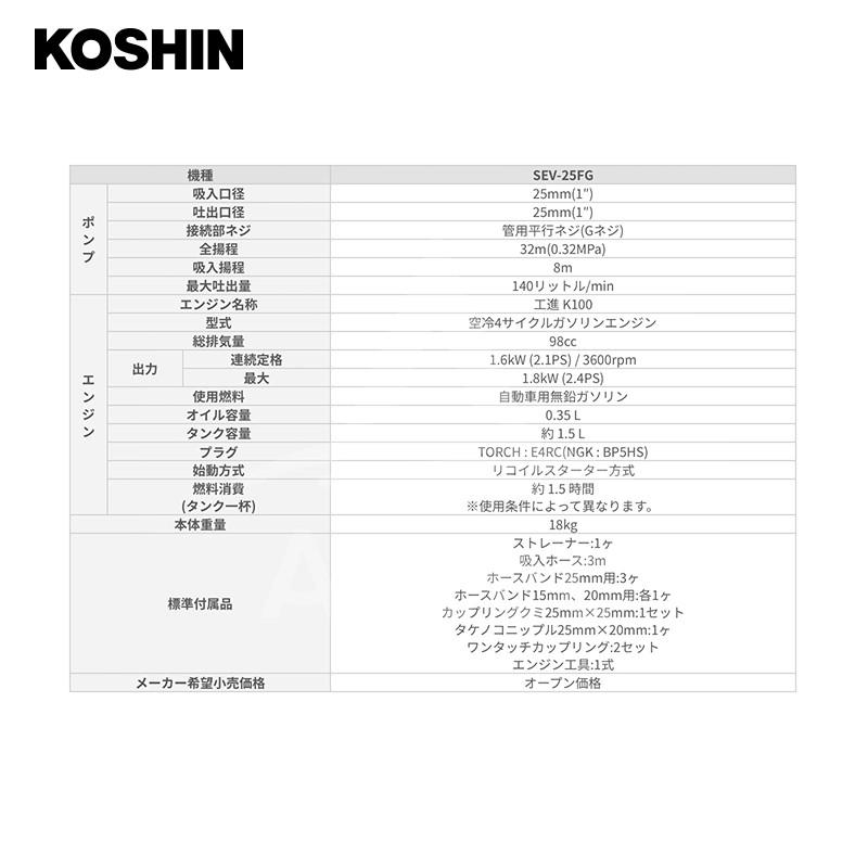 KOSHIN 工進 4サイクルエンジン ハイデルスポンプ (25mm) SEV-25FG