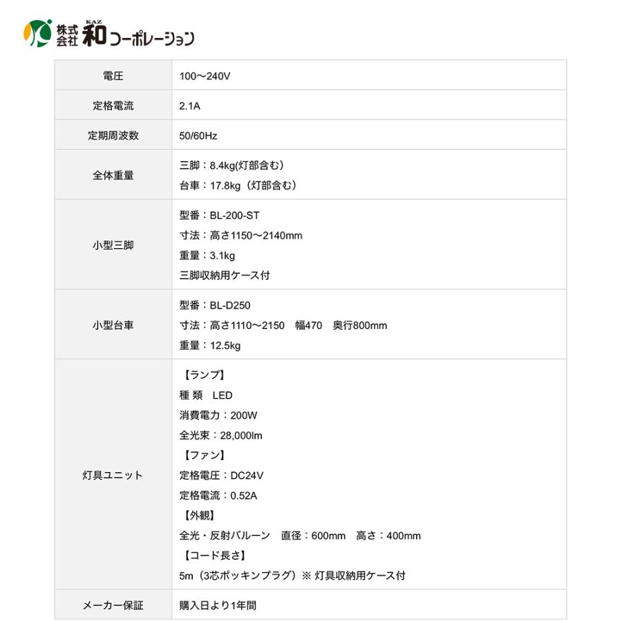 和コーポレーション KAZ LEDバルーンライト 輝夜210W 全光小型三脚タイプ BL-210-F : AZTEC ヤフーショップ - 通販 ...
