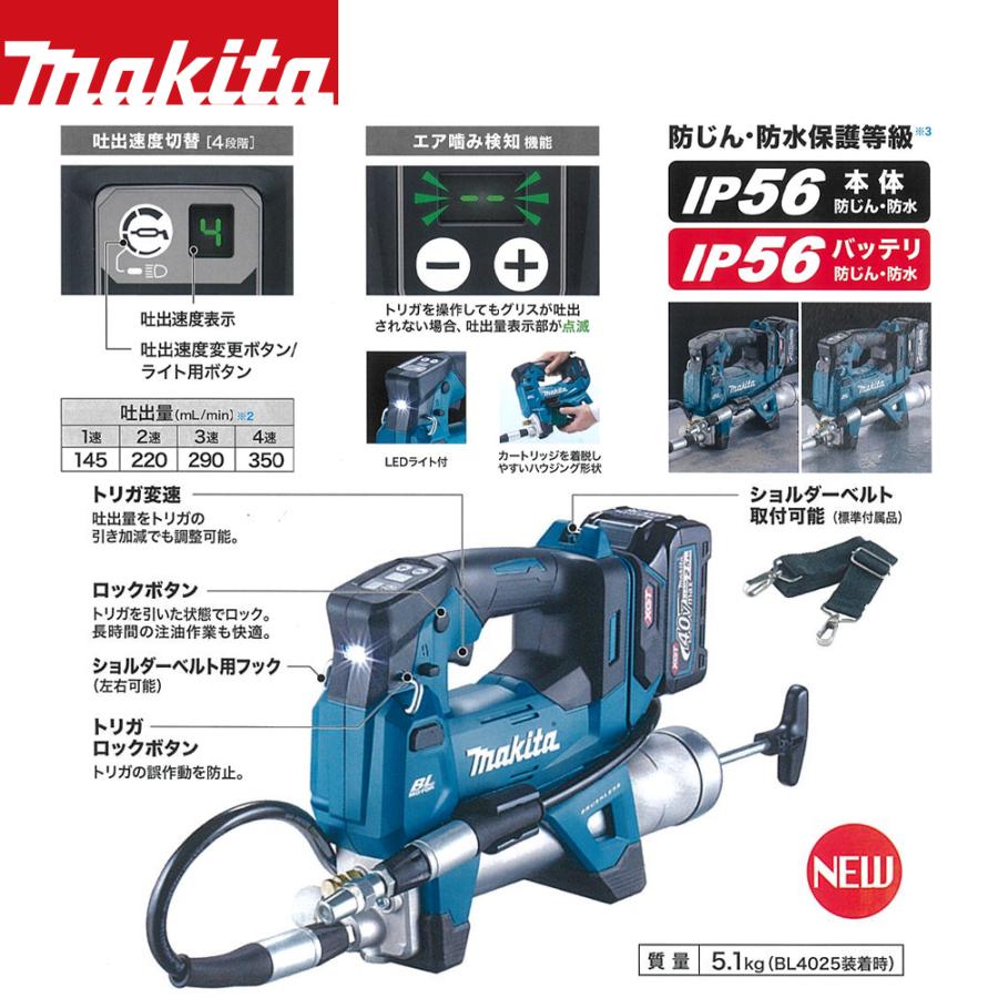 マキタ（makita） Makita 40V 充電式グリスガン 吐出量350mL/min 最大