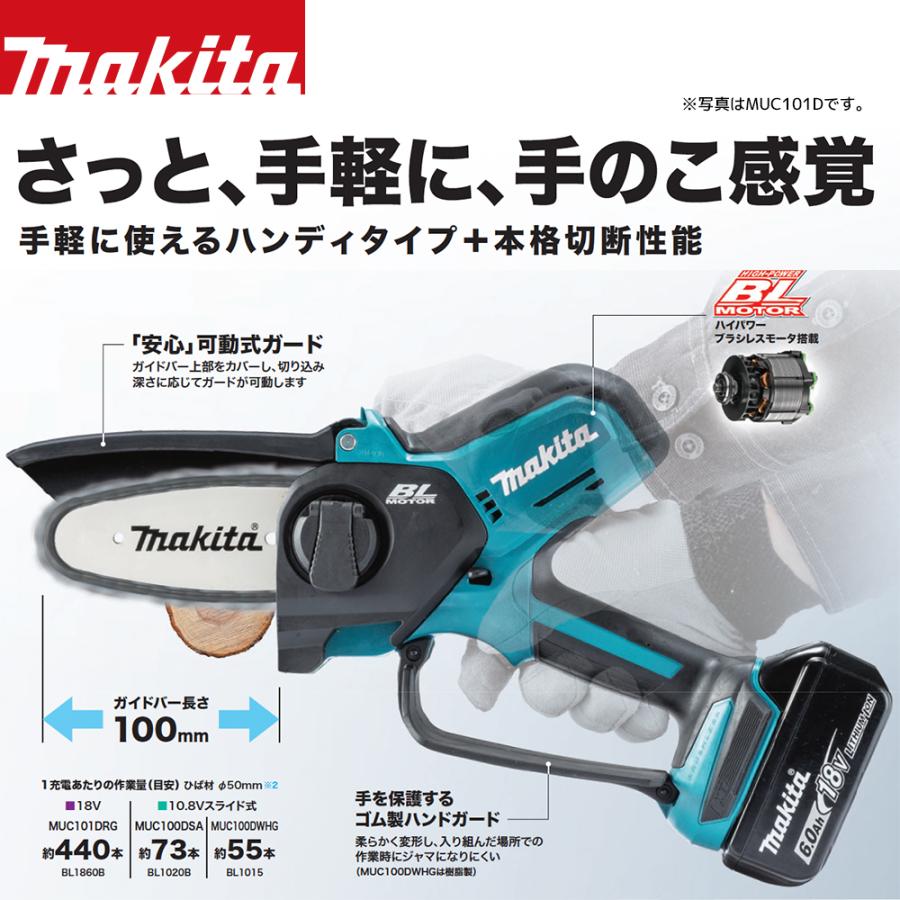 マキタ 充電式ハンディソー MUC100DSA 　6.0Aバッテリー付き マキタ（makita） 充電式ハンディソー MUC100DSA バッテリBL1020B×1本