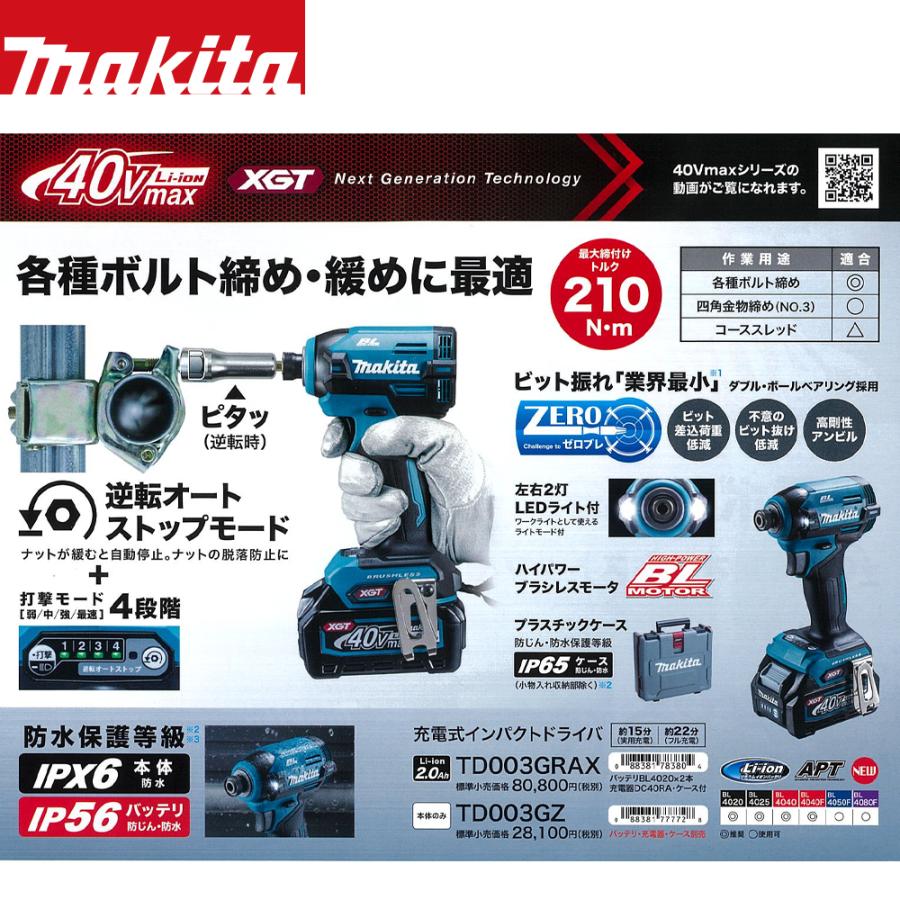 マキタ マキタ|40V 充電式インパクトドライバ 最大締付けトルク マキタ マキタ|40V 充電式インパクトドライバ 最大締付けトルク