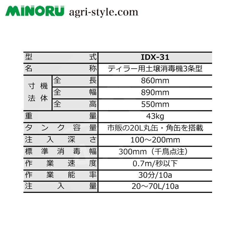 みのる産業｜ティラー用土壌消毒機３条型　IDX-31　市販の薬液缶（丸缶、角缶）がそのまま搭載できます。