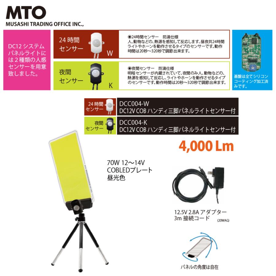 MTO DC12VCOB 吸盤パネルライトセンサー付き 24時間センサー ムサシトレイディングオフィス DCC010-W 防犯ライト・獣害対策 ...