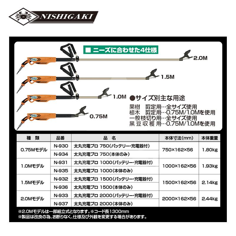 ニシガキ 充電式太剪定ばさみ 太丸充電プロ750 N-934 本体のみ 750mm 電動 果樹 高枝 樹木 剪定 剪定バサミ はさみの画像