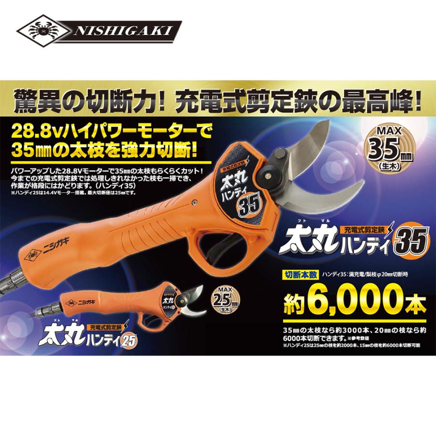 ニシガキ 充電式剪定ばさみ N-938 太丸ハンディー35 最大切断径約35mm バッテリー・充電器付 剪定バサミ はさみの画像