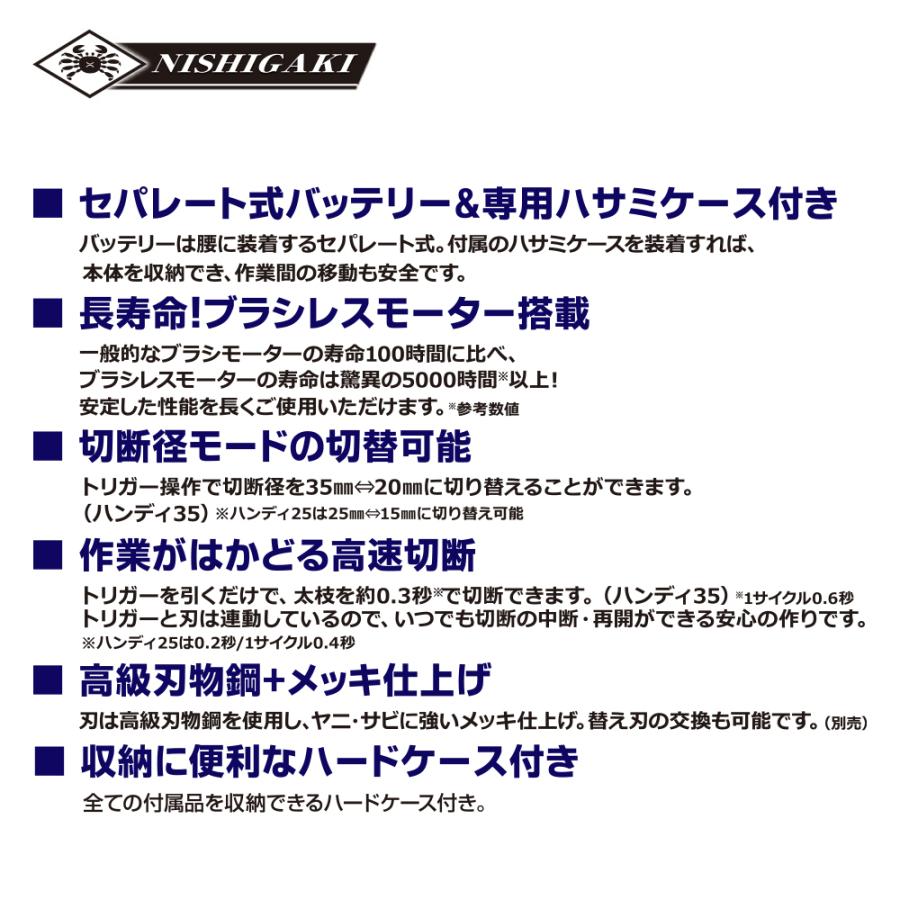 ニシガキ 充電式剪定ばさみ N-938 太丸ハンディー35 最大切断径約35mm バッテリー・充電器付 剪定バサミ はさみの画像
