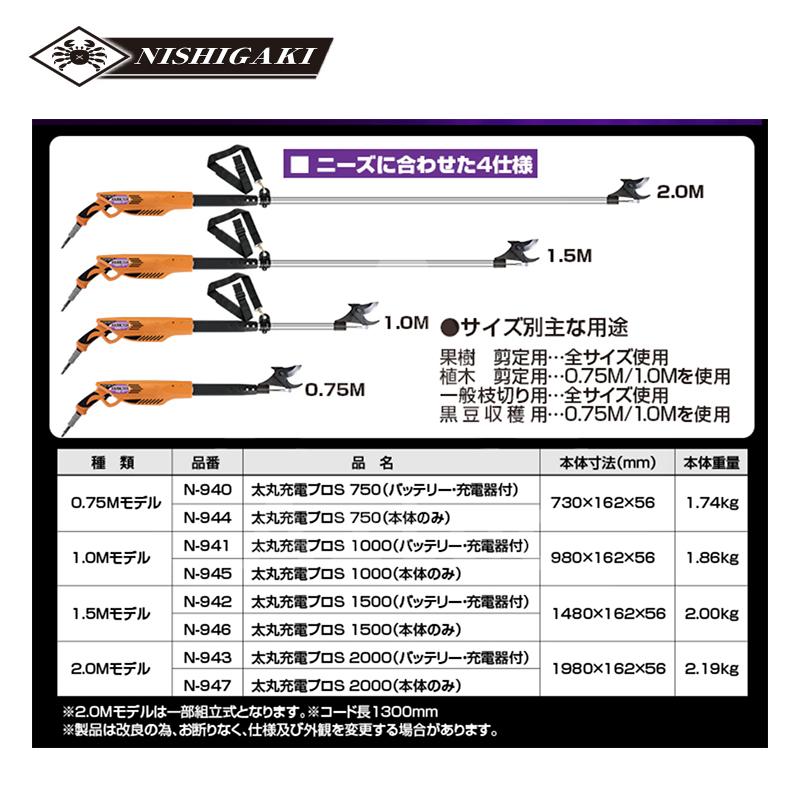 ニシガキ 充電式太剪定ばさみ 太丸充電プロ1000 N-945 本体のみ スピードタイプ 電動 果樹 高枝 樹木 剪定 剪定バサミ はさみの画像