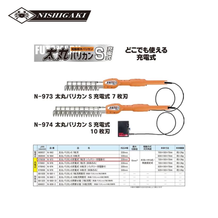 ニシガキ 太丸バリカンS充電式 本体のみ 7枚刃 刈込み幅230mm N-978