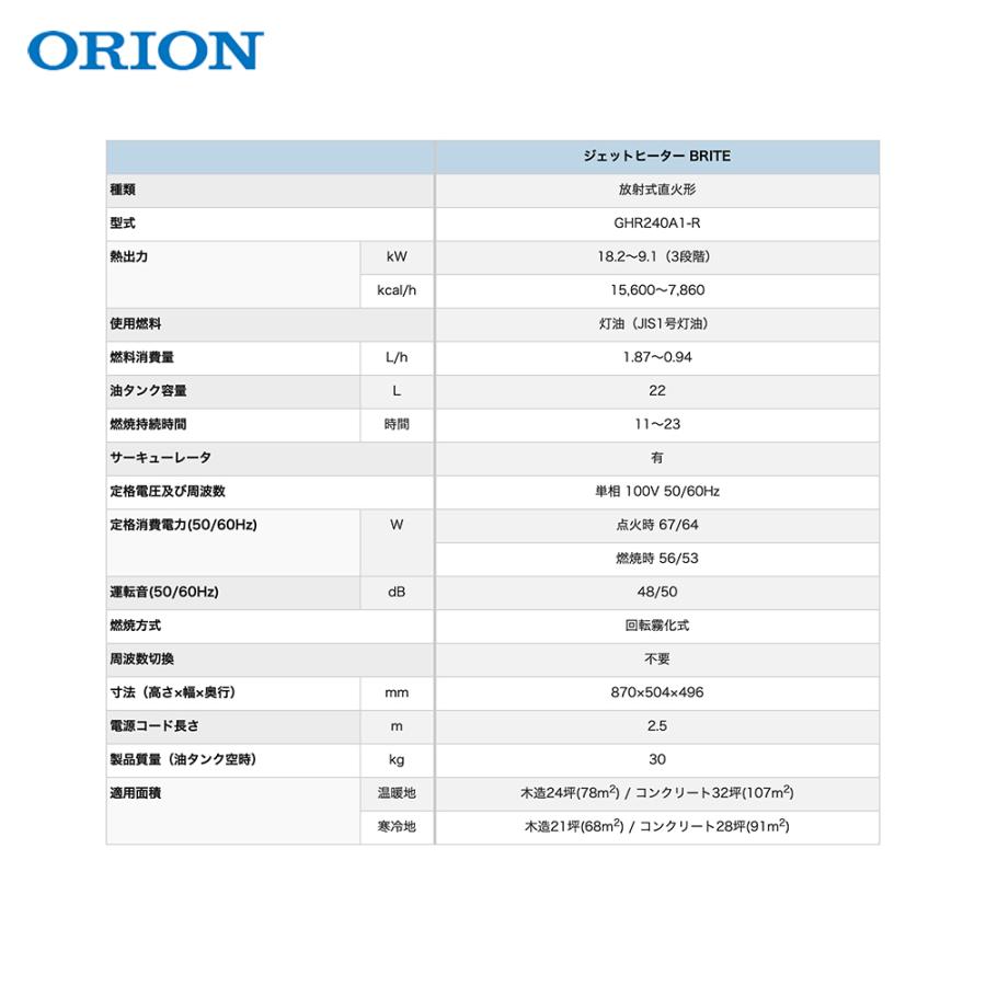 ORION（JIMMY CHOO） ORION オリオン ジェットヒーター BRITE 反射板付