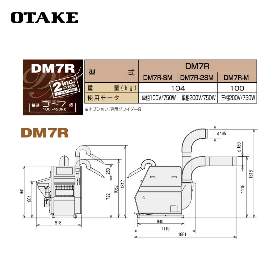 大竹製作所 籾摺り機 インペラ籾すり機 ハイパール DM7R-x 3〜7