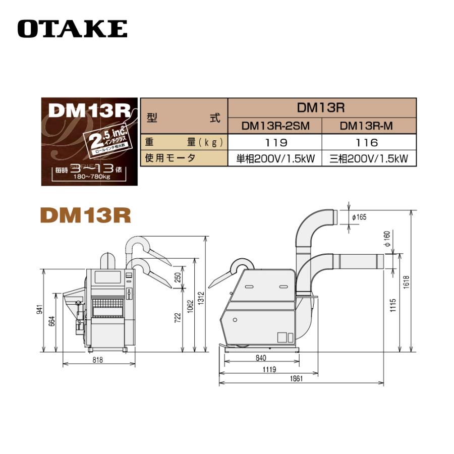 大竹製作所 籾摺り機 インペラ籾すり機 ハイパール DM13R-M 三相200V