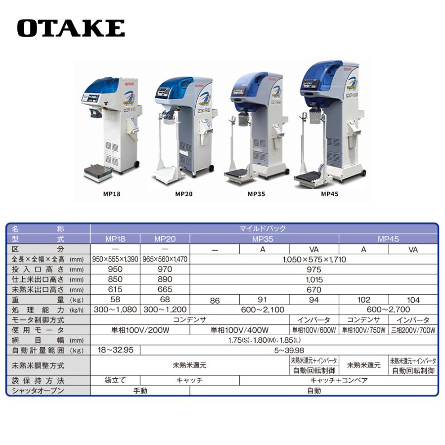 大竹製作所｜オータケ 自動選別計量機 マイルドパック MP18 単相100V/200W 能率 300〜1080kg/h