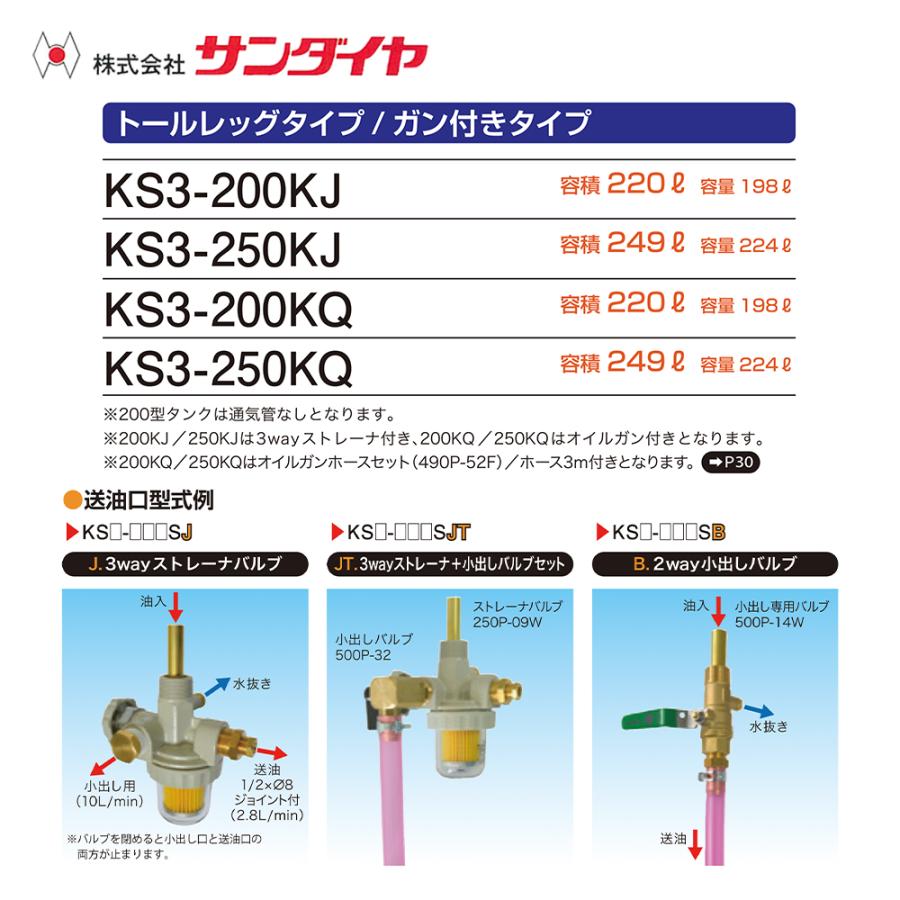 サンダイヤ 灯油タンク 容量224L トールレッグタイプ SUNDIA 3Way 