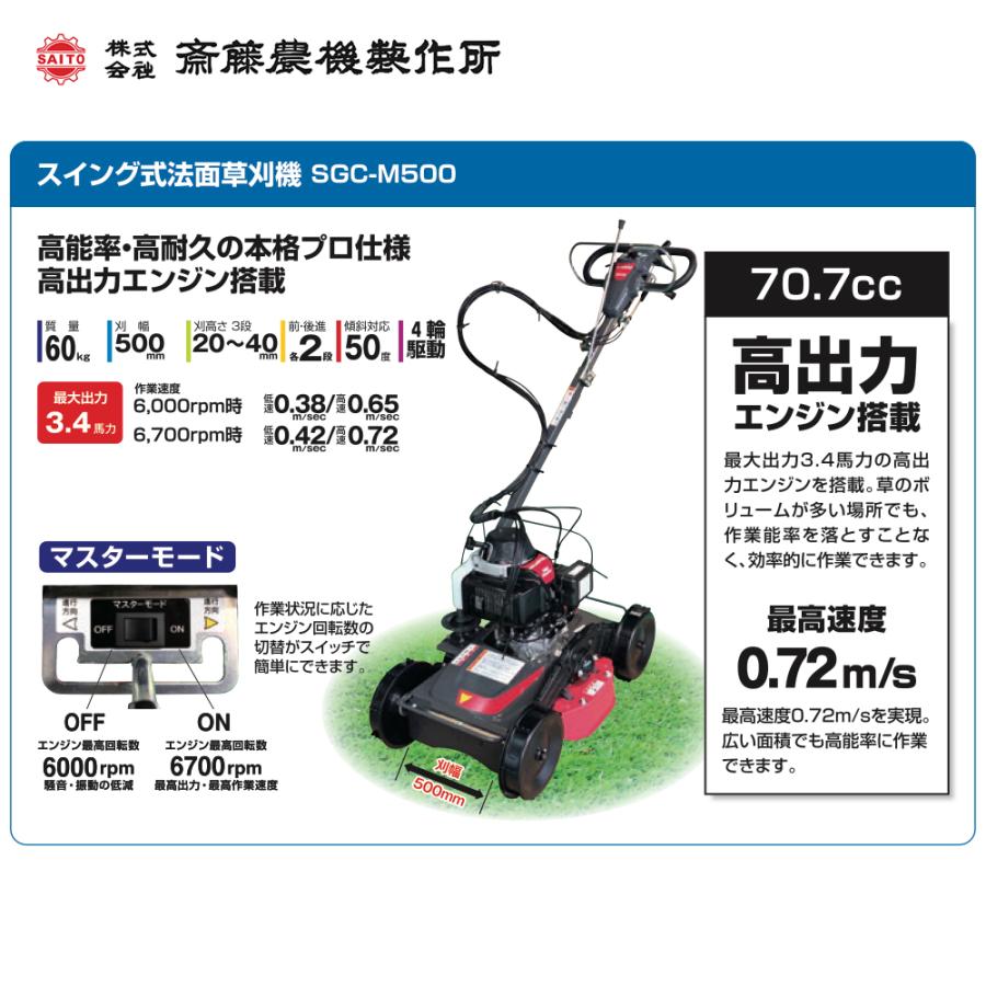 齋藤農機製作所 サイトー スイング式法面草刈機 刈幅500mm SGC-M500
