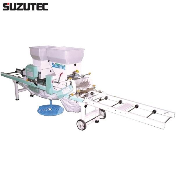 スズテック　SUZUTEC｜小型播種機　HK209B　作業工程：土入れ（覆土兼用）、潅水→播種→覆土（潅水⇔播種組換え可能）