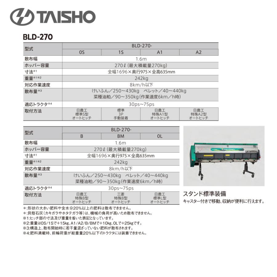 タイショー｜肥料混合散布機 ブレンドソワー BLD-270- 散布幅1.6