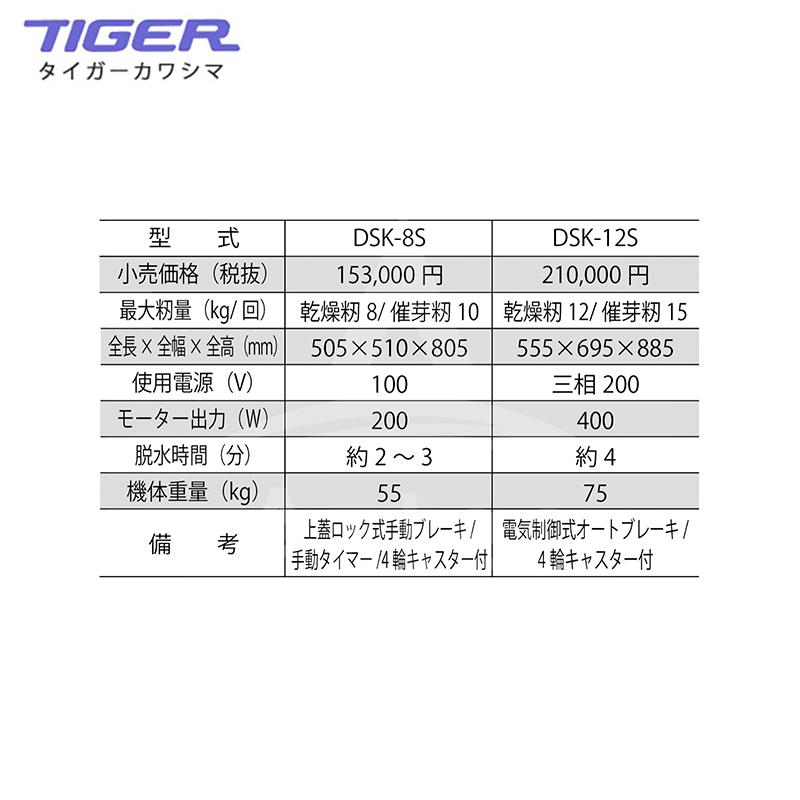タイガーカワシマ|種籾脱水機 だっすい君 DSK-8S 100Vタイプ タイガーカワシマ|種籾脱水機 だっすい君 DSK-8S 100Vタイプ