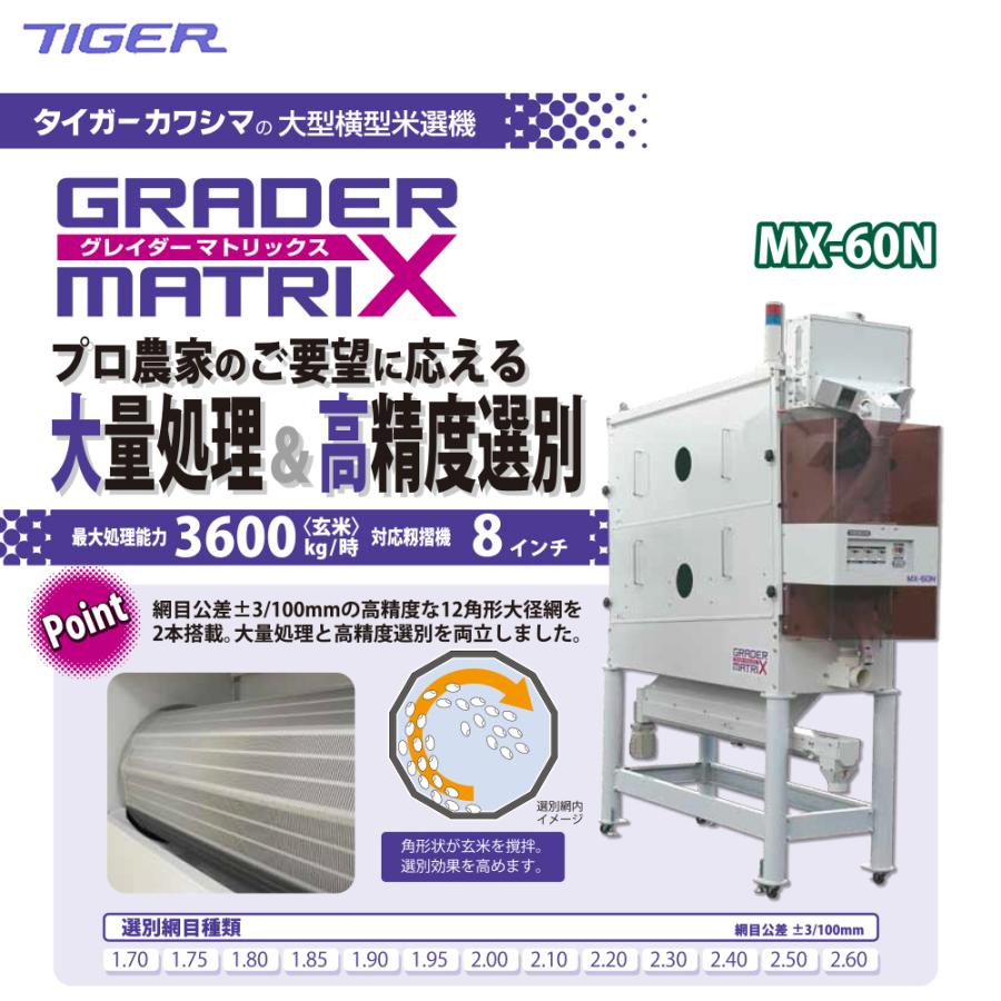 タイガーカワシマ｜大型横型米選機 グレイダーマトリックス MX