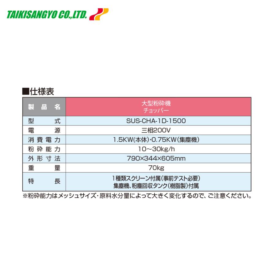 大紀産業 食品粉砕機 大型粉砕機 チョッパー 三相200V SUS-CHA-1D-1500