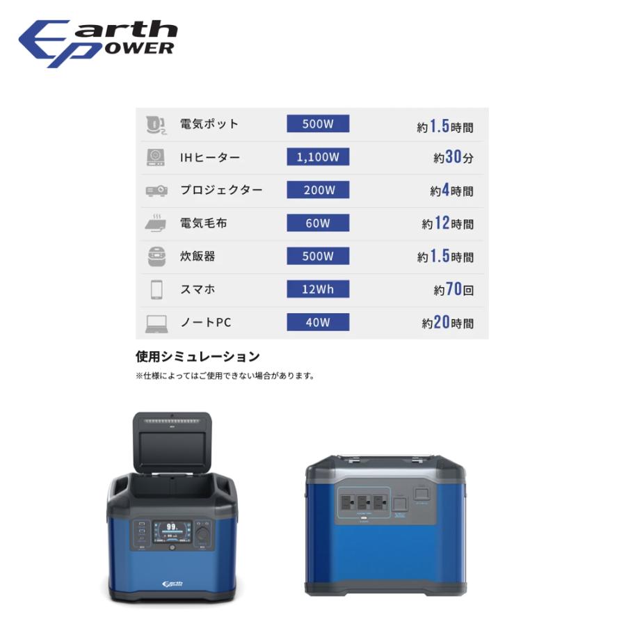 Will be アースパワー ポータブル電源  定格 1500W 蓄電池 電源 蓄電 バッテリー 防災 LED 災害 停電 ウィルビー EL0960i-A01の画像