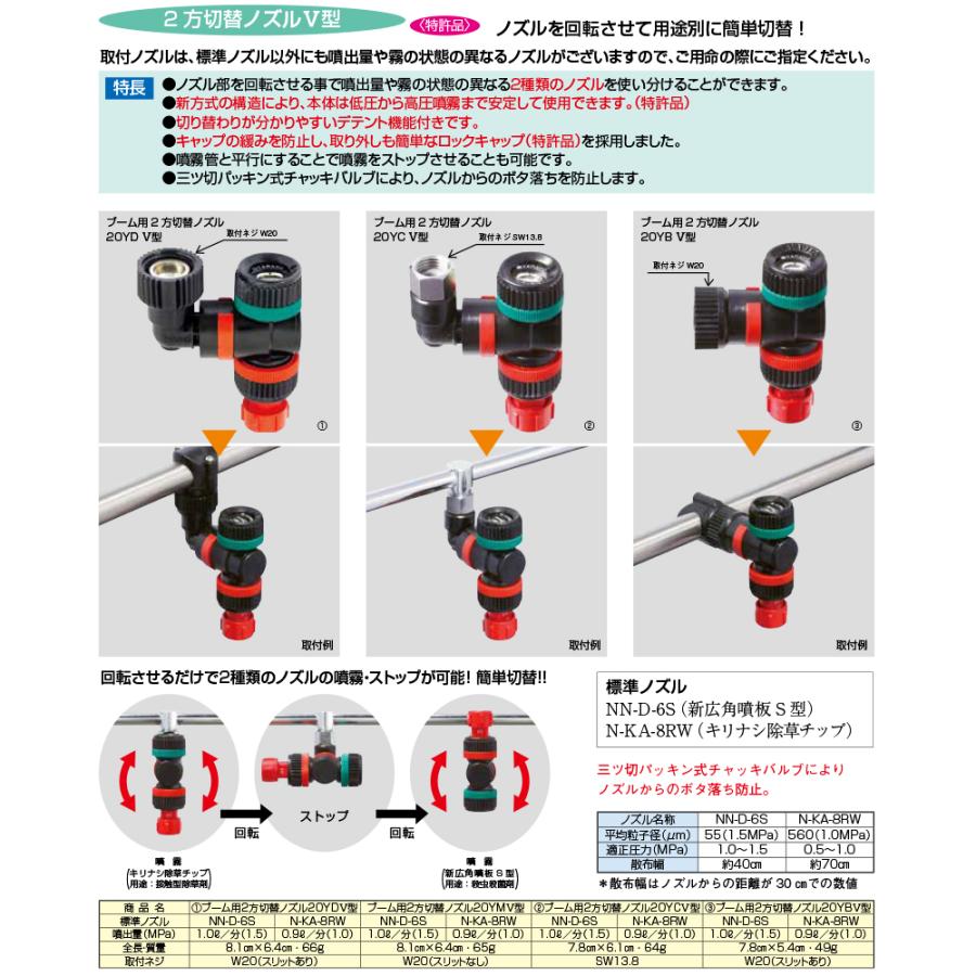 ヤマホ ブームノズル ブーム用2方切替ノズル20YMV型 W20