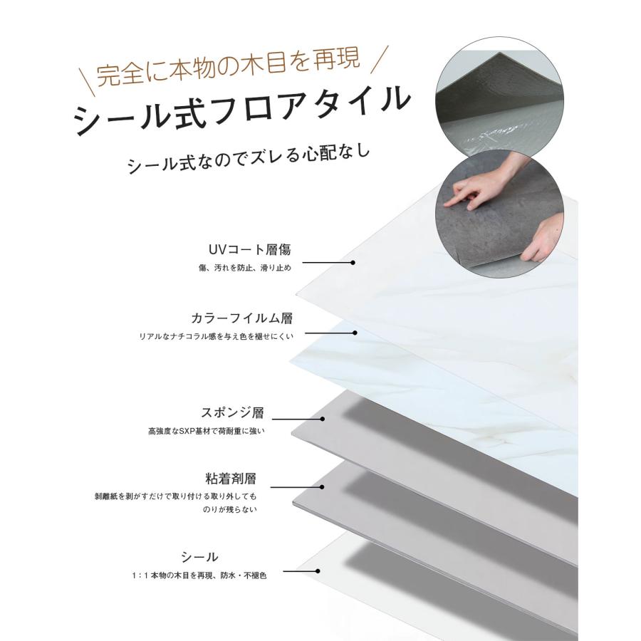 フロアタイル フローリング リフォーム 大理石調 1畳 2畳 3畳 6畳 12畳 置くだけ 正方形 床材 床暖房対応 リビング 貼るだけ 防水 PVC素材 シールタイプ 賃貸 |  | 11