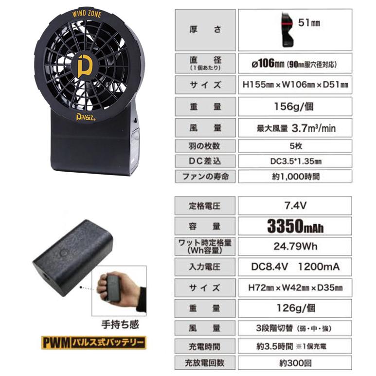 Di-Vaiz CUC空調服用バッテリー&ファンフルセット CUC 空調作業服 ファン付き ケーブルレス ファン＆バッテリーセット 2