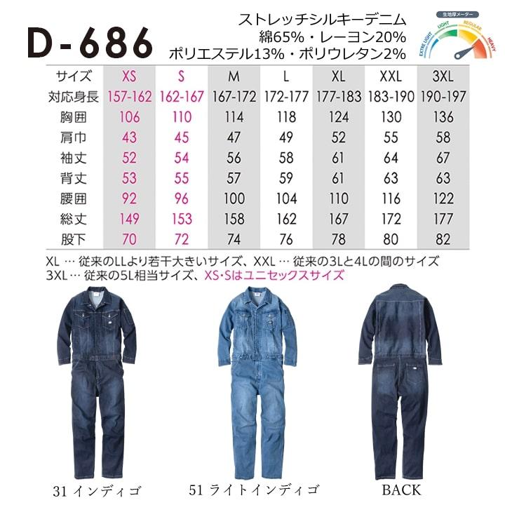 ディッキーズ つなぎ 長袖 ストレッチ デニム ジャンプスーツ D-686