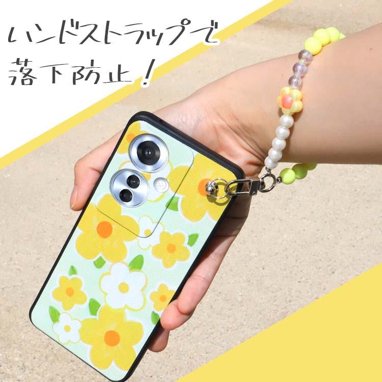 OPPO Reno11 A ケース ハンドストラップ 花柄 リノ 11a ポイント