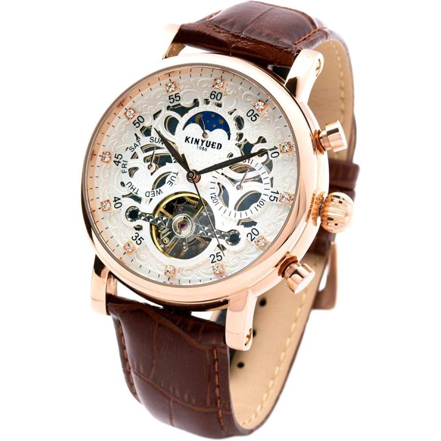 自動巻き 腕時計 メンズ 機械式 サン ムーン 透かし加工 スケルトン ビジネス 革 レザー バンド ベルト ブラウン 茶色 R Azumaya 通販 Yahoo ショッピング