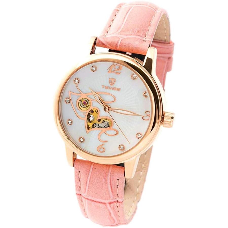 自動巻き 腕時計 レディース 機械式 スケルトン かわいい ハート キラキラ ストーン 革 レザー バンド ピンク R Azumaya 通販 Yahoo ショッピング