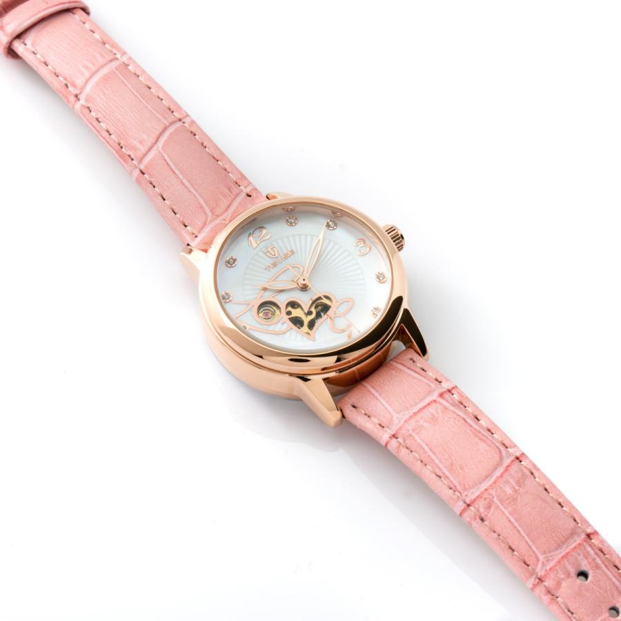 自動巻き 腕時計 レディース 機械式 スケルトン かわいい ハート キラキラ ストーン 革 レザー バンド ピンク R Azumaya 通販 Yahoo ショッピング