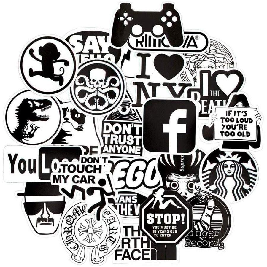 ステッカー セット 黒×透明 大量 100枚 おしゃれ シール モノクロ