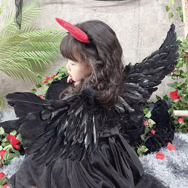 ハロウィン 子供 ハロウィン キッズ 仮装パーティー 羽  衣装 悪魔の翼 悪魔 天使の羽 ブラック  コスプレ コスチューム 女の子 誕生日 プレゼント｜azuna｜02