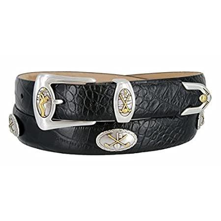 Belts.com メンズ Bayside-イタリアのカーフレザーデザイナードレスと男性用ゴルフベルト（ABLK、） 50 アリゲーターブラック【並行輸入品】