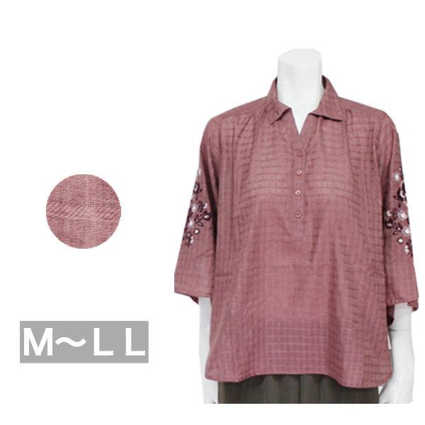 ブラウス レディース 春夏秋用 花柄 7分袖 赤 M/L/LL