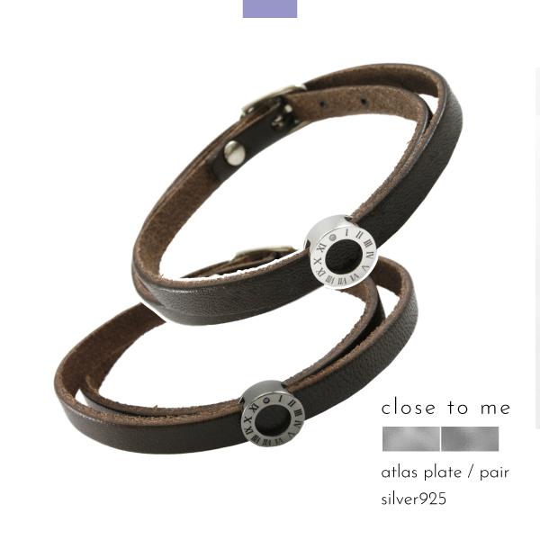 ペアブレスレット ブレスレット レザー 栃木レザー 国産 本革 2連 アトラス 数字 ジルコニア close to me 刻印 名入れ テディベア | close to me
