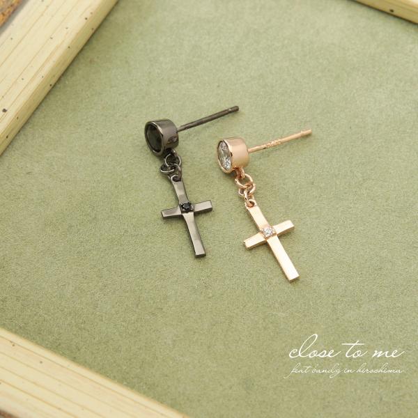 ペアピアス ピアス スタッド 針 一粒 クロス ドロップ ストーン キュービックジルコニア ベルキャッチ シリコンキャッチ close to me 刻印 名入れ テディベアの画像